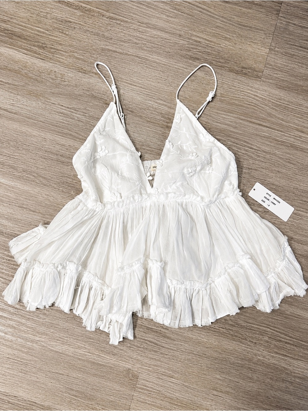 Ivory Embroidered Floral Ruffle Babydoll Cami Top